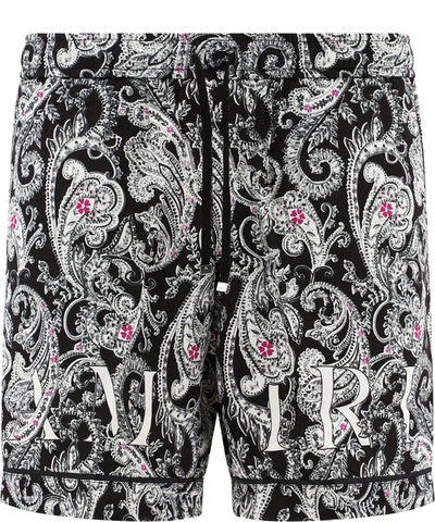 Shop Amiri "paisley" Shorts In Grey