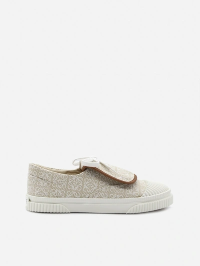 Shop Loewe Cotton Canvas Sneakers With All-over Anagram Print In Natural  