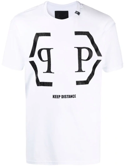 Shop Philipp Plein Hexagon Logo Cotton T-shirt In White