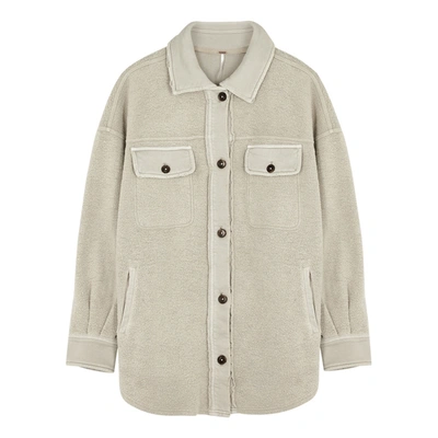 Shop Free People Ruby Taupe Distressed Fleece Overshirt In Beige
