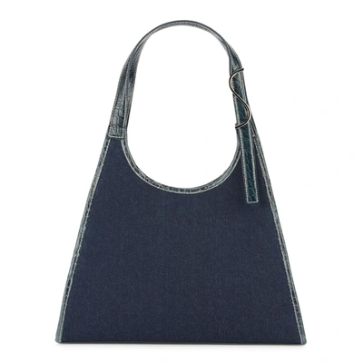 Shop Staud Rey Dark Blue Denim Shoulder Bag