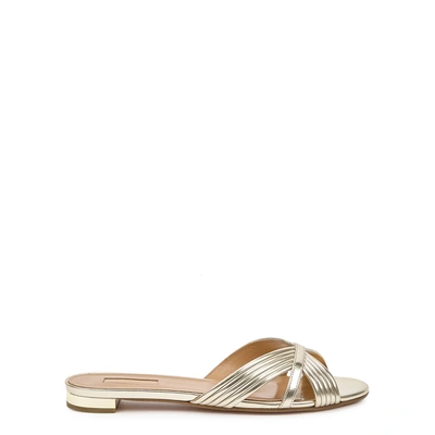 Shop Aquazzura Sundance Gold Leather Sliders