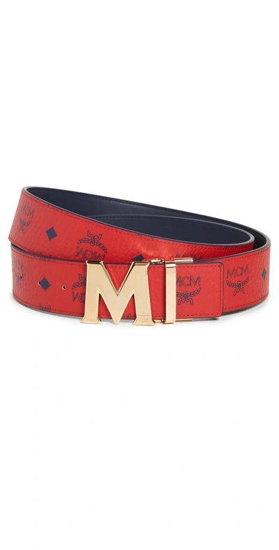 Claus Golden Reversible Visetos/saffiano Belt In Red | Ruby Red