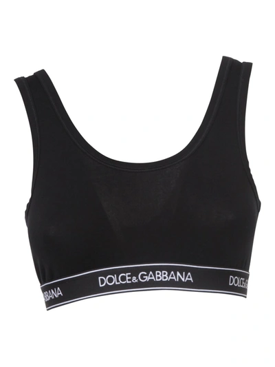 Shop Dolce & Gabbana Logo Band Sports Bra In Black