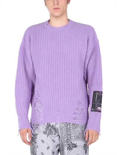 Shop Msgm Logo Patch Knit Sweater In Purple
