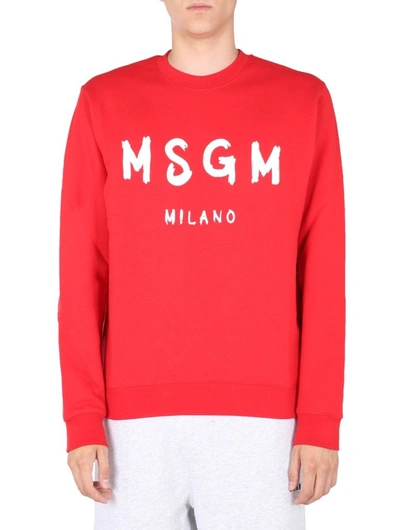 Shop Msgm Logo Printed Crewneck Sweatshirt In Red