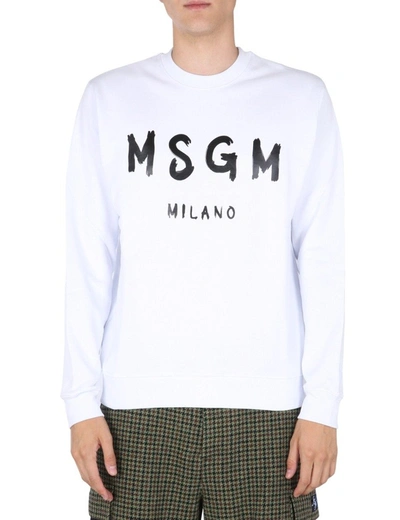 Shop Msgm Logo Printed Crewneck Sweatshirt In White