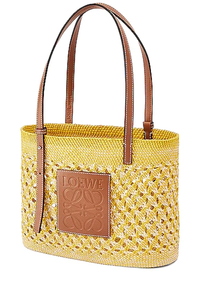 Loewe + Paula's Ibiza Confetti Leather-trimmed Woven Raffia Tote In Yellow