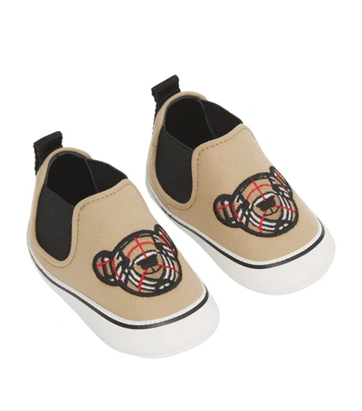 Shop Burberry Kids Cotton Gabardine Thomas Bear Shoes In Neutrals