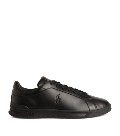 Shop Polo Ralph Lauren Leather Heritage Court Ii Sneakers In Black