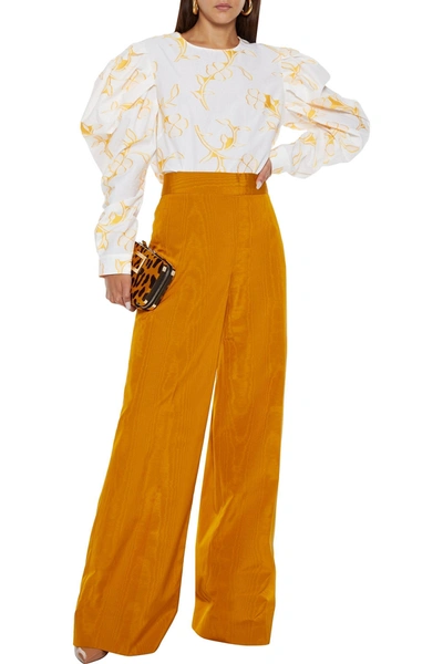 Shop Oscar De La Renta Cotton-blend Moire Wide-leg Pants In Saffron