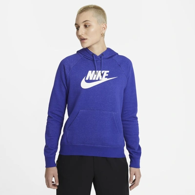Shop Nike Sportswear Essential Women's Fleece Pullover Hoodie In Lapis,heather,white