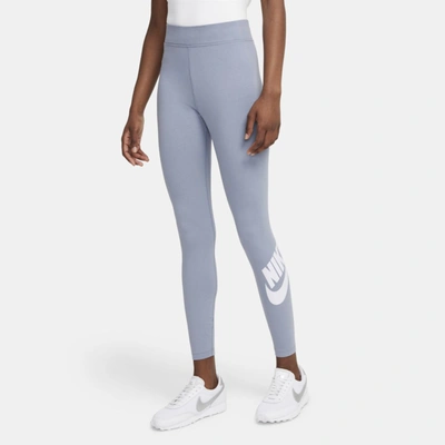 Shop Nike Sportswear Essential Women's High-waisted Graphic Leggings In Ashen Slate,white