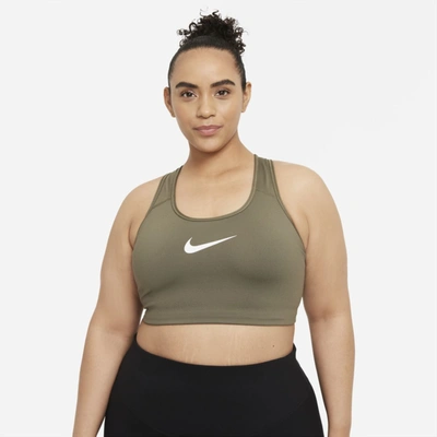 Shop Nike Swoosh Women's Medium-support Non-padded Sports Bra In Medium Olive,white