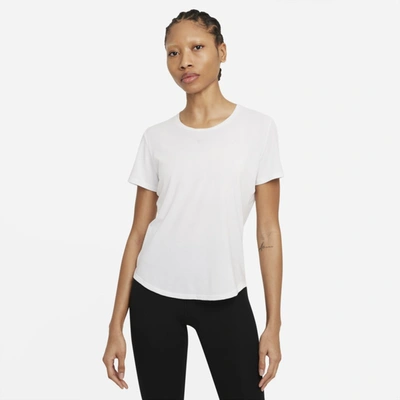 Shop Nike Women's Dri-fit Uv One Luxe Standard Fit Short-sleeve Top In White