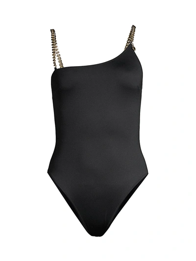 Shop Stella Mccartney Chainlink Strap One-piece Swimsuit In Black