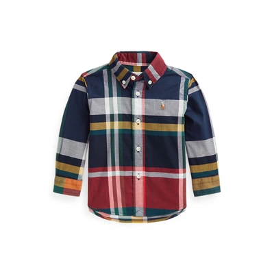 Shop Ralph Lauren Plaid Cotton Poplin Shirt In Navy/red