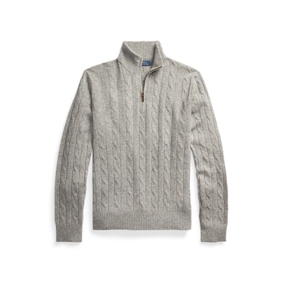 Shop Ralph Lauren Cable-knit Cashmere Quarter-zip Sweater In Fawn Grey Heather