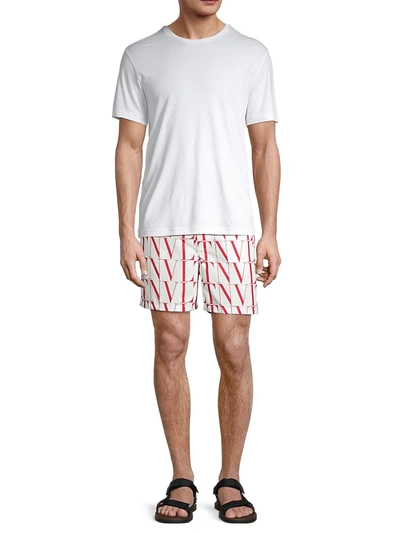 Shop Valentino Vltn Times Logo-print Swim Trunks In White