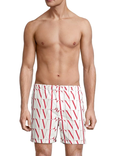 Shop Valentino Vltn Times Logo-print Swim Trunks In White