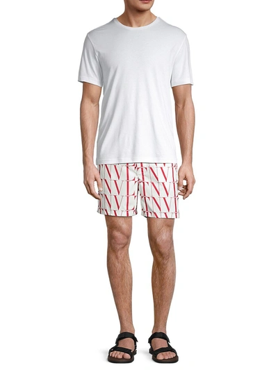 Shop Valentino Vltn Times Logo-print Swim Trunks In White
