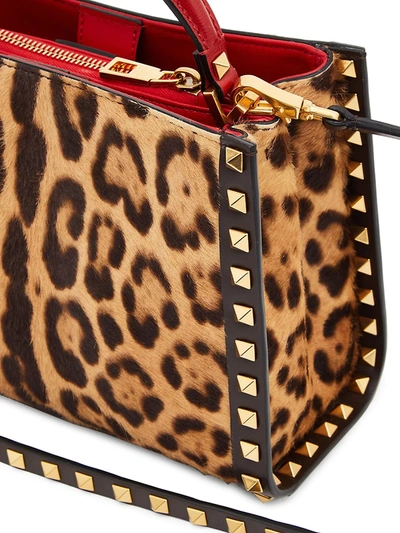 Shop Valentino Small Alcove Rockstud Leopard-print Top Handle Bag