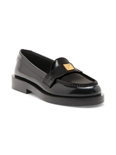 Shop Valentino Women's Roman Stud Leather Loafers In Nero