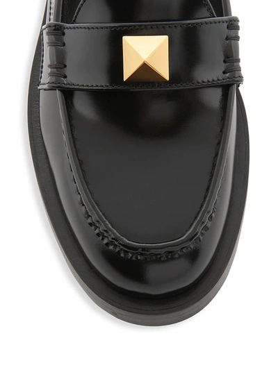 Shop Valentino Women's Roman Stud Leather Loafers In Nero