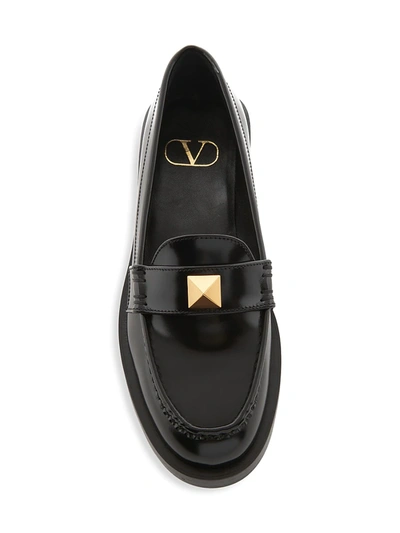 Shop Valentino Women's Roman Stud Leather Loafers In Nero