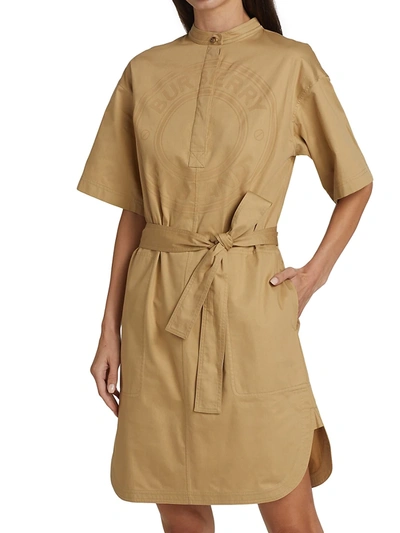 Shop Burberry Abbie Logo Cotton Dress In Honey