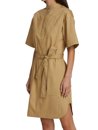 Shop Burberry Abbie Logo Cotton Dress In Honey