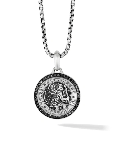 Shop David Yurman Men's St. Christopher Amulet With Pavé Black Diamonds In Silver