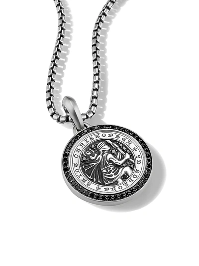 Shop David Yurman Men's St. Christopher Amulet With Pavé Black Diamonds In Silver