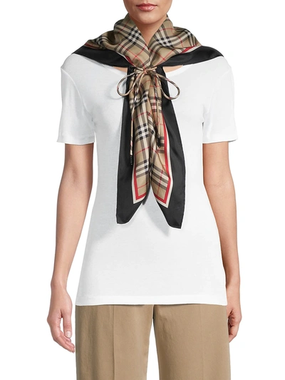 Shop Burberry Drawcord Detail Vintage Check Silk Square Scarf In Beige