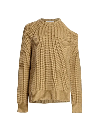 Shop Michael Kors Ribbed Cashmere Cutout Sweater In Barley