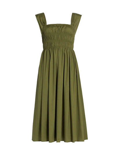Shop Staud Ida Smocked Bodice Dress In Olive