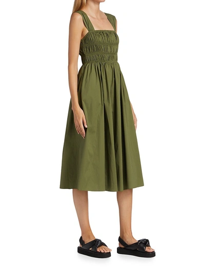 Shop Staud Ida Smocked Bodice Dress In Olive