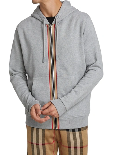 Shop Burberry Lexington Icon Stripe Tape Detail Hoodie Sweatshirt In Pale Grey Melange