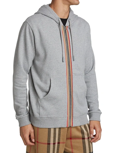 Shop Burberry Lexington Icon Stripe Tape Detail Hoodie Sweatshirt In Pale Grey Melange