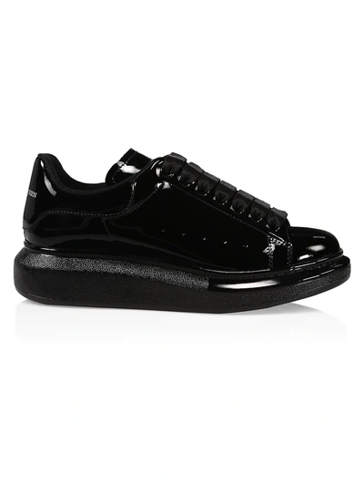 Shop Alexander Mcqueen Women's Patent Leather Oversized Sneakers In Black