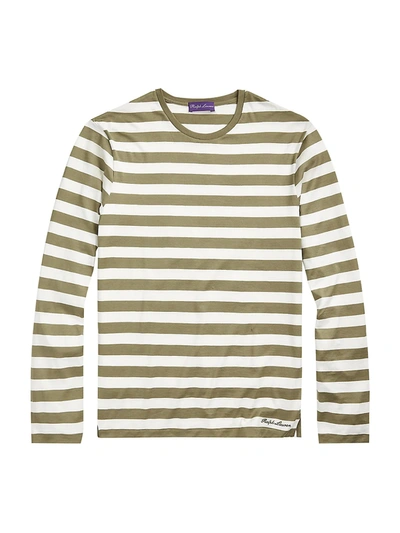Shop Ralph Lauren Striped Lisle Long-sleeve T-shirt In Sage