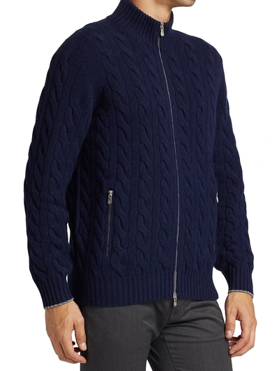 Shop Brunello Cucinelli Cable Knit Zip Cardigan In Blue