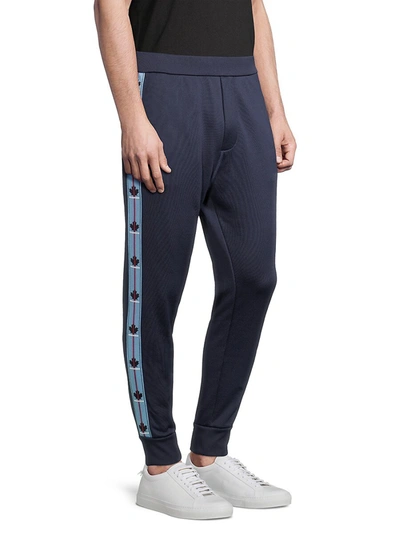 Shop Dsquared2 Leaf Tape Joggers In Navy Blue