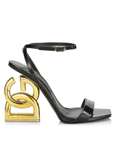 Shop Dolce & Gabbana Women's Logo-heel Leather Ankle-strap Sandals In Nero