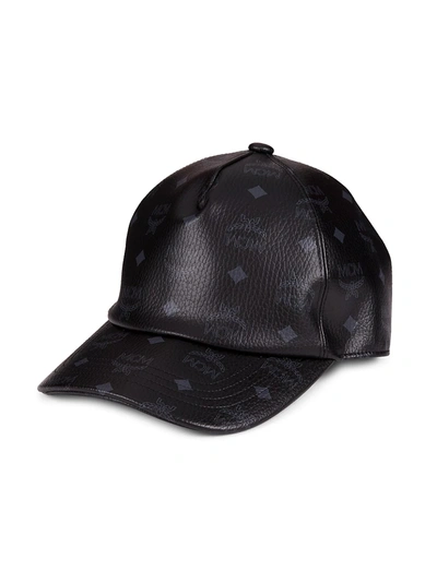 Shop Mcm Men's Visetos Monogram Leather Baseball Cap In Black
