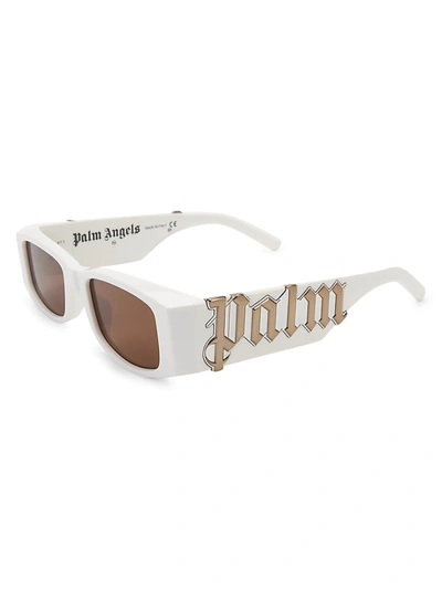 Shop Palm Angels 24mm Rectangular Sunglasses In White Brown