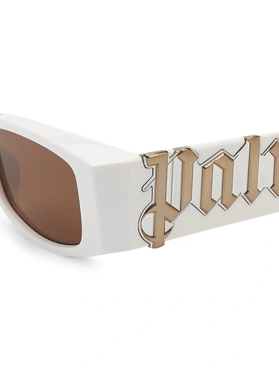 Shop Palm Angels 24mm Rectangular Sunglasses In White Brown