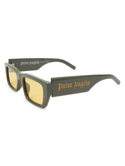 Shop Palm Angels Men's 18mm Rectangle Logo Sunglasses In Military Yellow