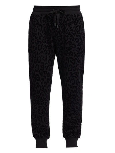 Shop Dolce & Gabbana Men's Tonal Leopard Flocked-print Joggers In Nero