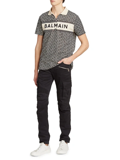 Shop Balmain Monogram Polo Shirt In Ivoire Noir